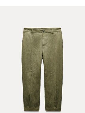 Zara Olive Green Crinkle Casual Trousers, S, worn once